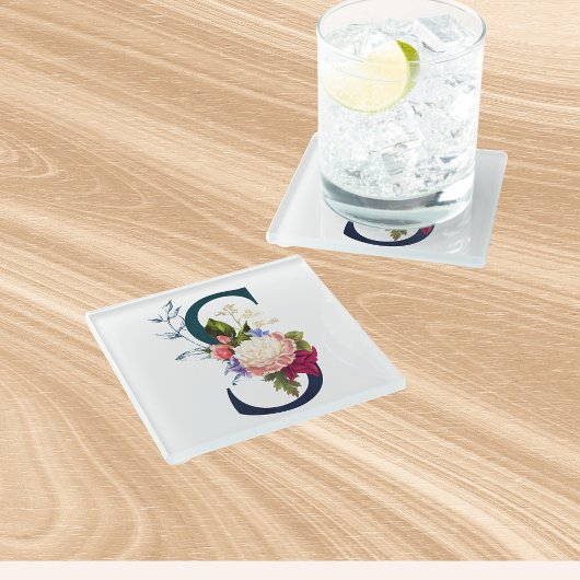 Dessous-de-verre En Verre LETTRE MONOGRAPHIQUE Florale S
