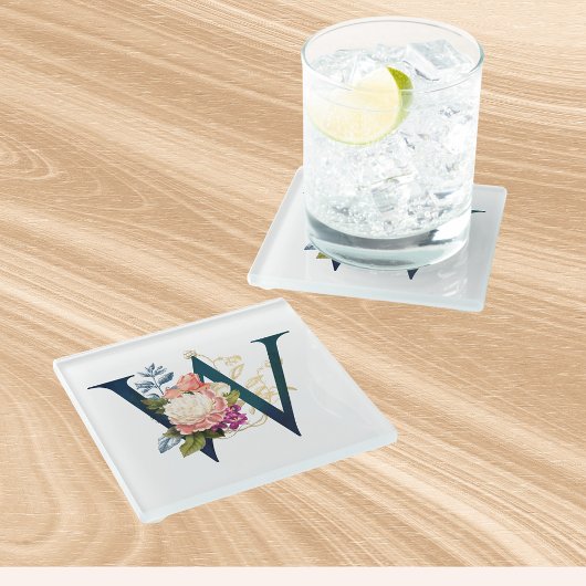 Dessous-de-verre En Verre LETTRE MONOGRAPHIQUE Florale W