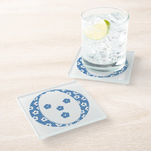 Dessous-de-verre En Verre LETTRE Motif Fleur O(bleu)