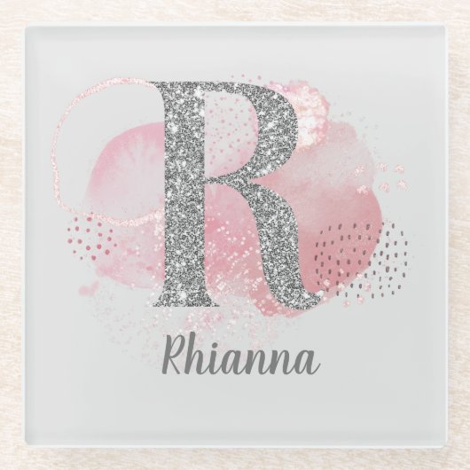 Dessous-de-verre En Verre LETTRE Parties scintillant Aquarelle Abstraite & A (Devant)