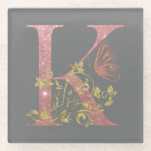 Dessous-de-verre En Verre LETTRE Parties scintillant rose FLASH K