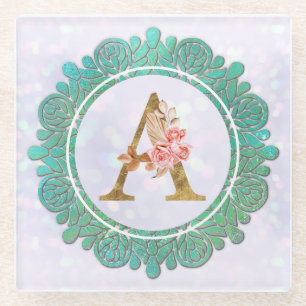 Dessous-de-verre En Verre Lettres Initiales Monogramme Élégant avec Mandala