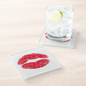 Dessous-de-verre En Verre Lèvres de baiser rouges (Incliné)