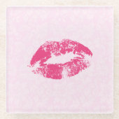 Dessous-de-verre En Verre Lèvres Roses Et Damas (Devant)