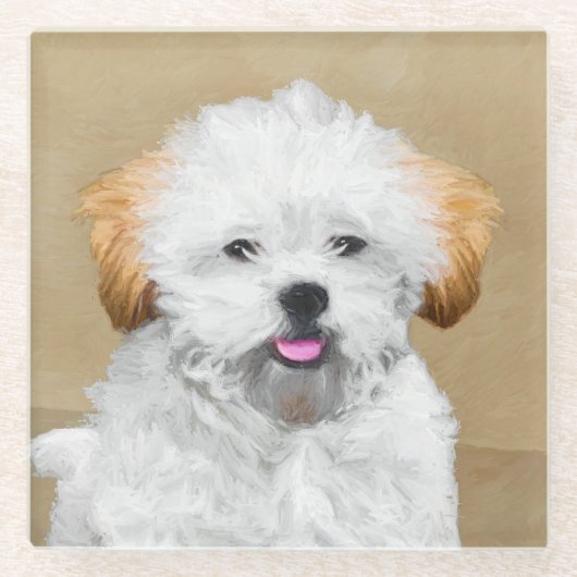 Dessous-de-verre En Verre Lhasa Apso Puppy Peinture - Cute Original Chien Ar (Devant)