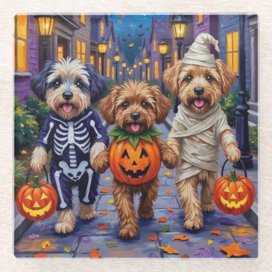 Dessous-de-verre En Verre Lhassa Apso Trick-or-Treating En Costumes Hallowee (Devant)