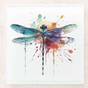 Dessous-de-verre En Verre Libellule Aquarelle Vibrante