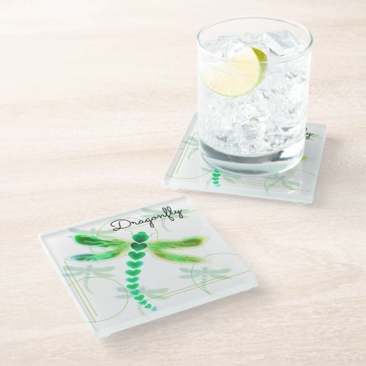 Dessous-de-verre En Verre libellule | Dessous de verre en verre vert (Incliné)