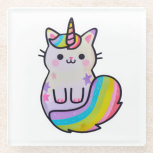 Dessous-de-verre En Verre Licorne arc-en-ciel chat mignon
