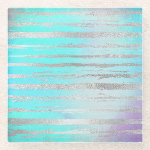 Dessous-de-verre En Verre Licorne Arc-en-Ciel Couleurs Pastel Détail Argent