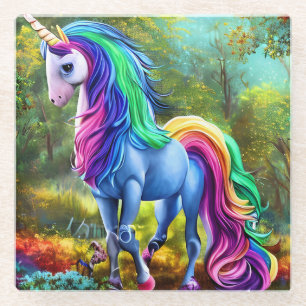 Dessous-de-verre En Verre Licorne Cheval Coloré dans la Forêt-46567