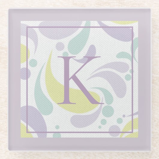 Dessous-de-verre En Verre Lilac et Green Pastel Motif clair Monogramme (Devant)