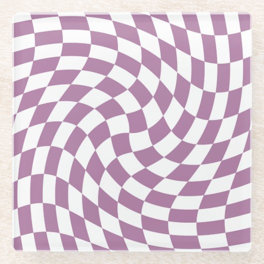 Dessous-de-verre En Verre Lilac Purple Mariage Collection Vérifier À damiers (Devant)