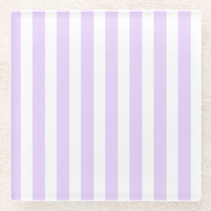 Dessous-de-verre En Verre Lilac violet et blanc bonbons rayures