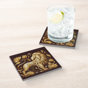 Dessous-de-verre En Verre Lion d'or majestueux