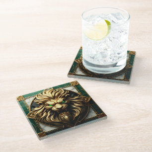 Dessous-de-verre En Verre Lion doré orné avec détails royaux