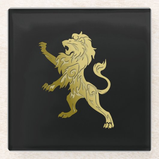 Dessous-de-verre En Verre Lion royal d'or noir (Devant)