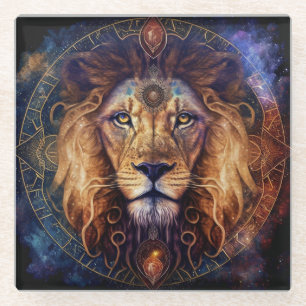 Dessous-de-verre En Verre Lion Spirit Mandala Art Visionnaire