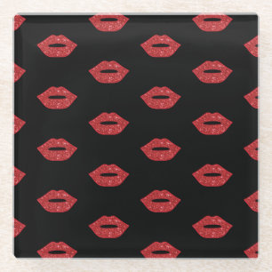 Dessous-de-verre En Verre Lips Parties scintillant embrasse l'élégante maq