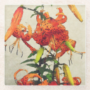 Dessous-de-verre En Verre Lis lis tigre aquarelle orange 1