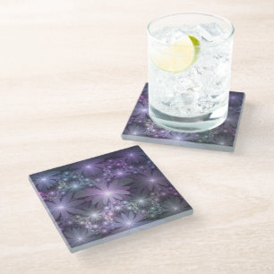 Dessous-de-verre En Verre Lit de fleurs tendance brillant art fractal abstra