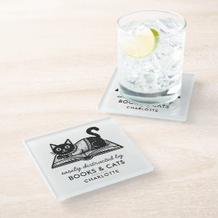 Dessous-de-verre En Verre Livre amusant en noir et blanc Chat noir drôle