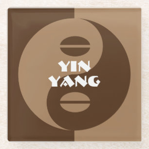 Dessous-de-verre En Verre Logo amusant de haricot de café Yin Yang marron pe