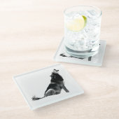Dessous-de-verre En Verre Loup de Howling blanc noir (Incliné)