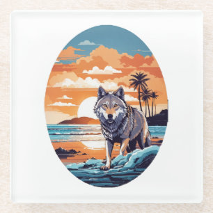 Dessous-de-verre En Verre Loup sur la plage