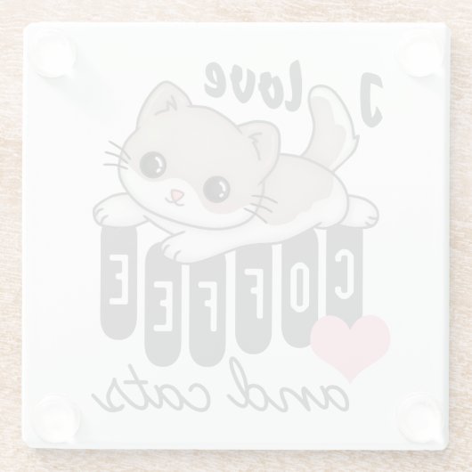 Dessous-de-verre En Verre Love Coffee and Cats mignonne (Dos)
