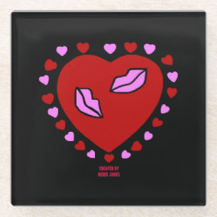 Dessous-de-verre En Verre Lovely Heart Kisses Dessous de verre en verre