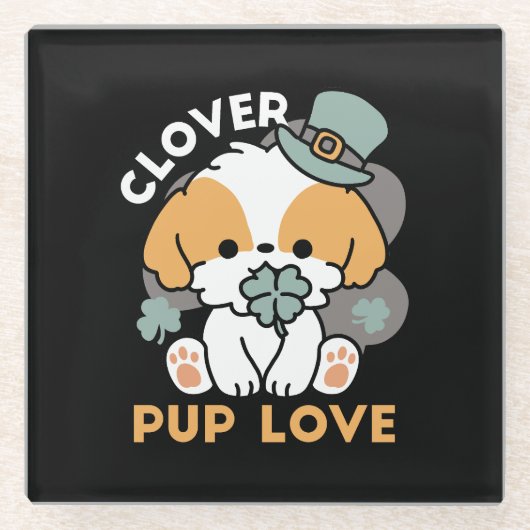 Dessous-de-verre En Verre Lucky Pup with Clover - St. Patrick's Day Cadeau (Devant)