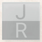 Dessous-de-verre En Verre Lumineuses Gris & Gris Initiales Modernes Monogram (Devant)