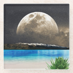 Dessous-de-verre En Verre Lune Et Plage