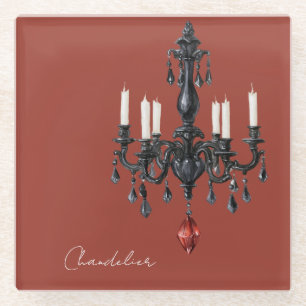 Dessous-de-verre En Verre Lustre Noir Bijou Rouge