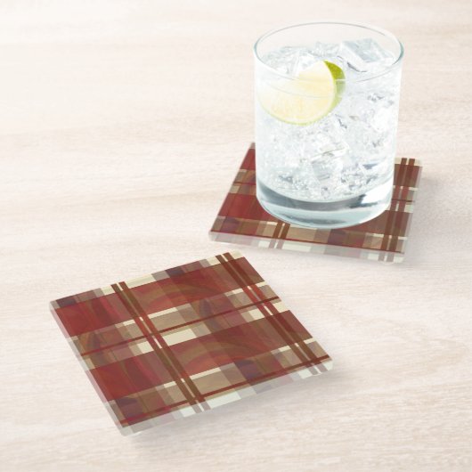 Dessous-de-verre En Verre Madras Plaid Fall Red (Incliné)