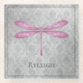 Dessous-de-verre En Verre Magenta Dragonfly Damas (Devant)