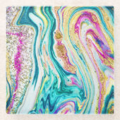 Dessous-de-verre En Verre Magic Marbling : Metallic Paint Design. (Devant)