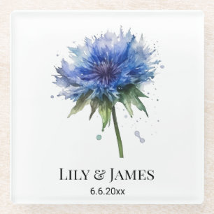 Dessous-de-verre En Verre Magie de Blue Meadow : Art aquarelle au bleuet