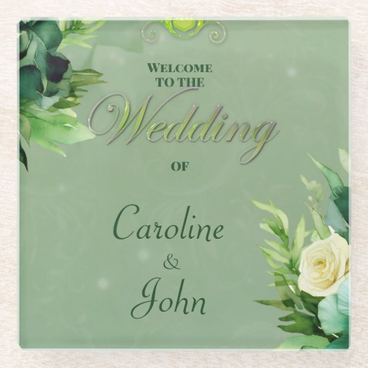 Dessous-de-verre En Verre Magnifique design floral vert. (Devant)