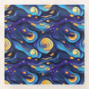 Dessous-de-verre En Verre Magnifique nuit étoilée bleue peinte à l'aquarelle