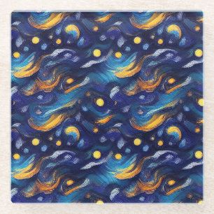 Dessous-de-verre En Verre Magnifique nuit étoilée bleue peinte à l'aquarelle