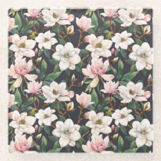 Dessous-de-verre En Verre Magnolias dessinés à la main : aquarelle transpare