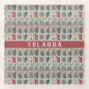 Dessous-de-verre En Verre Mahjong Tiles Motif Personnalisé