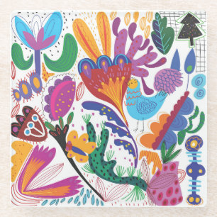 Dessous-de-verre En Verre Main colorée dessinée Floral & Plante