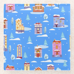Dessous-de-verre En Verre Maisons d'hiver scandinave Motif de neige