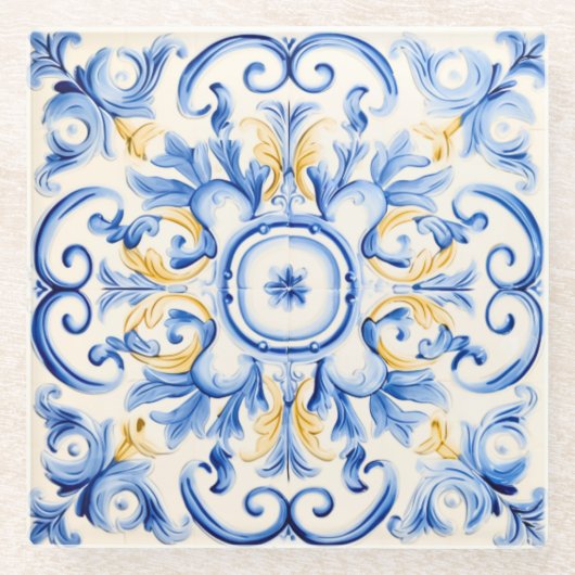 Dessous-de-verre En Verre Majolica : Bleu et or (Devant)