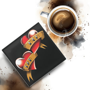 Dessous-de-verre En Verre Maman Papa Red Hearts Tattoo