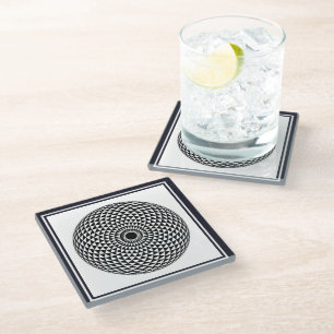 Dessous-de-verre En Verre Mandala blanc noir spirituel géométrique Oriental