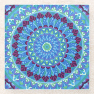 Dessous-de-verre En Verre Mandala Blue Boho Boisson Rêves de Minuit